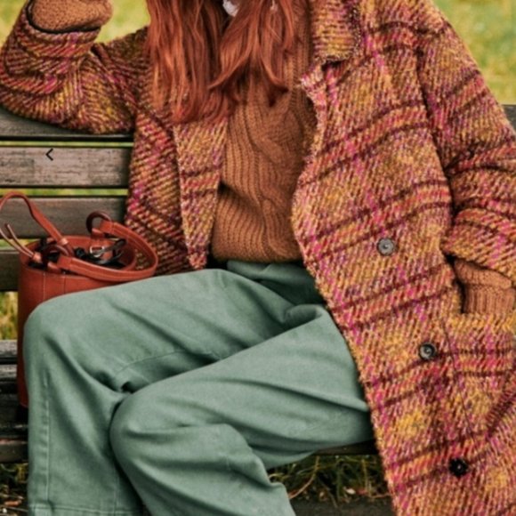Sézane Plaid Marlone Coat in Brown and Fuschia Wool Sz 34 / US 4 or 6 oversized - Picture 2 of 12